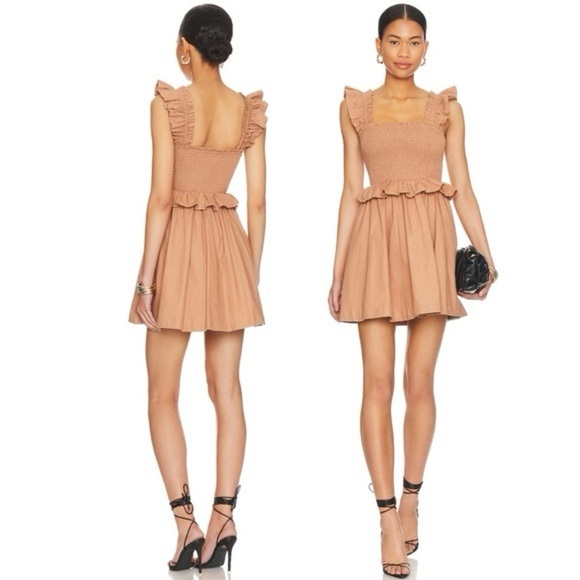 Tularosa Revolve Linen Smocked Ruffle Tank Mini Dress size S - Picture 3 of 13